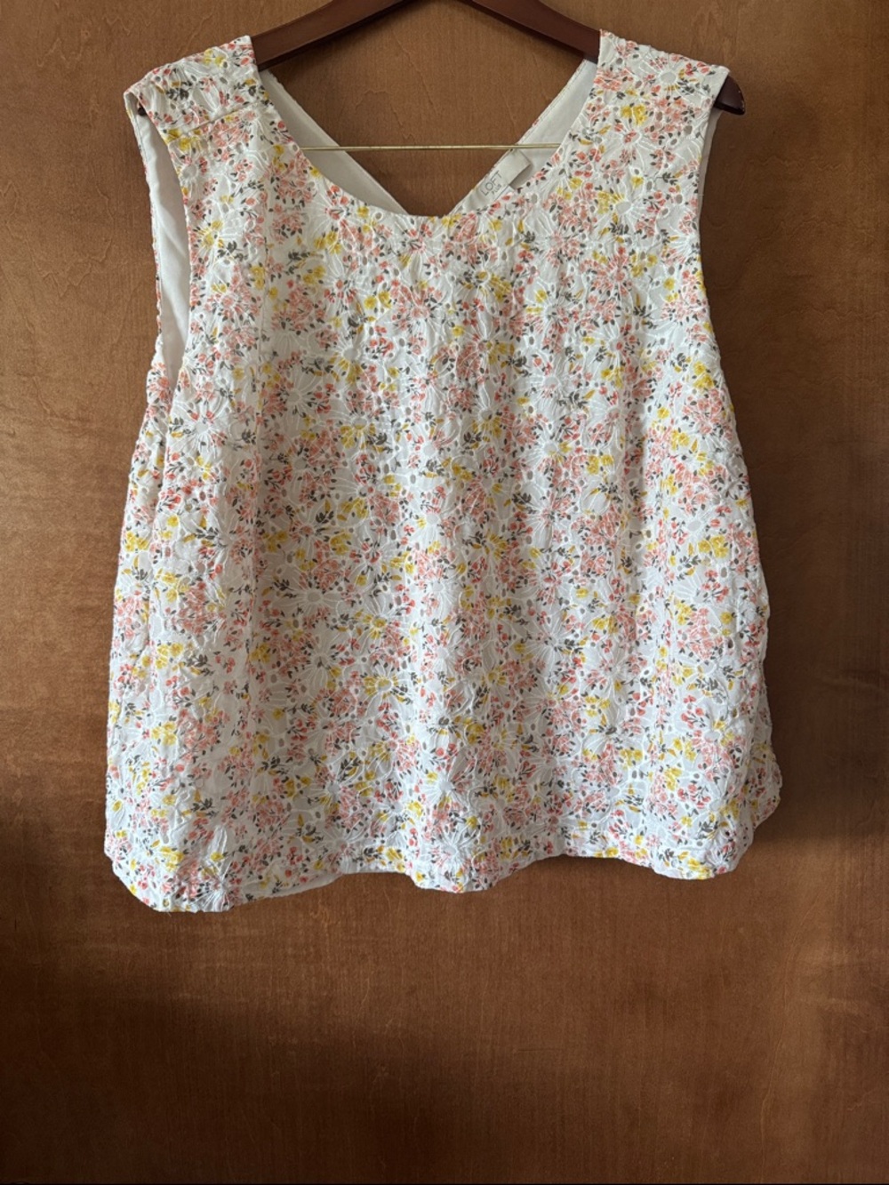 LOFT White Tank Top with Pink & Yellow Floral Print